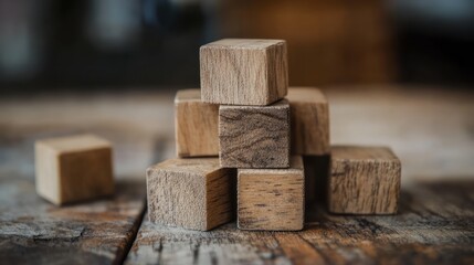 wooden blocks stacked on a wooden surface.