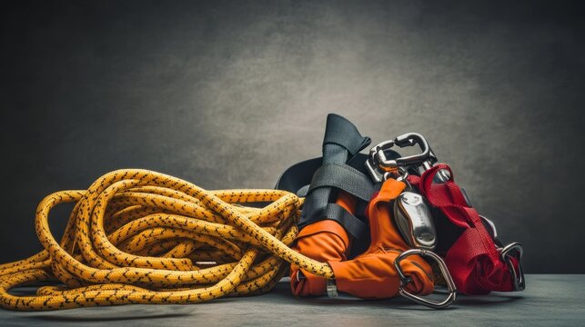 Safety harness and equipment showcased, emphasizing workplace safety and professional preparedness.
