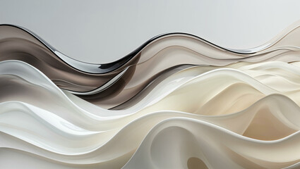 Obraz premium A soft, dreamlike glow radiates from the delicate, fluid waves of transparent glass, seamlessly blending ethereal ivory white with the understated richness of smoky quartz. 