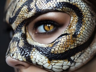 Fototapeta premium Eye of the Serpent Female Face with Snake Skin Texture Art
