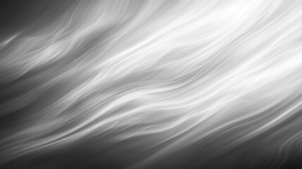 Abstract grayscale wave background with flowing lines and light effect.
