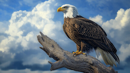 Fototapeta premium eagle sitting on a dry tree in a blue sky background