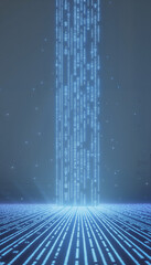 Digital Data Stream with Blue Light Against Dark Background  