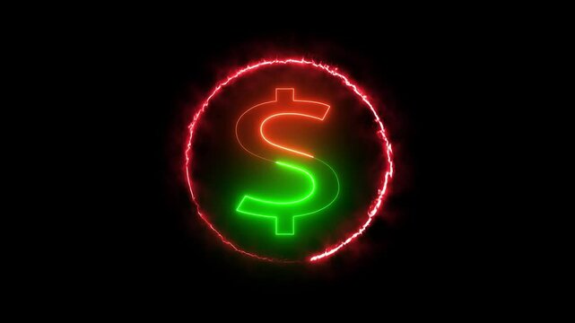 Glowing neon Doller icon whit animation circle on black background. dollar concept.
