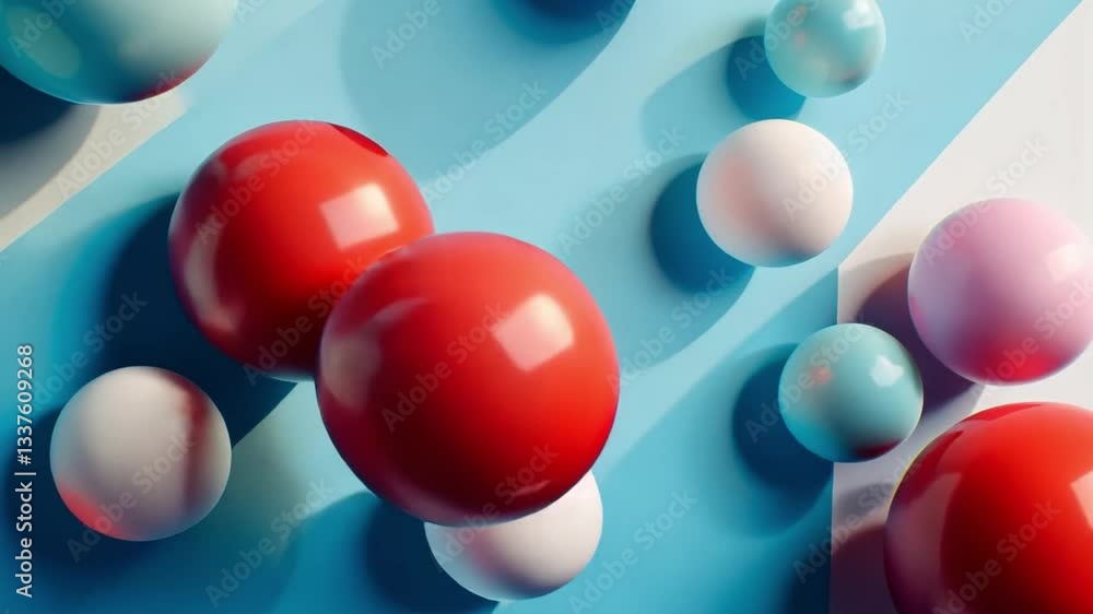 Poster colorful spheres casting shadows blue and white background create playful and dynamic composition wi