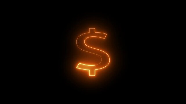 Glowing dollar symbol icon. glowing neon Doller icon animation on black background. Doller text sign