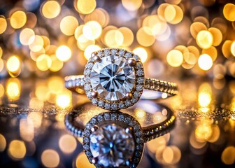 Diamond Ring Showcase: Sparkling Jewelry Display with Blurred Background
