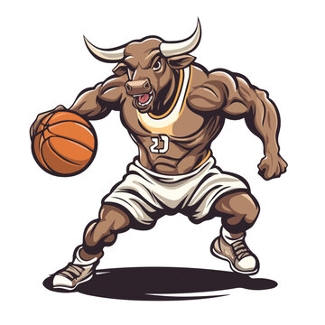 Powerful Bull Showing Athletic Body While Playing Basketball