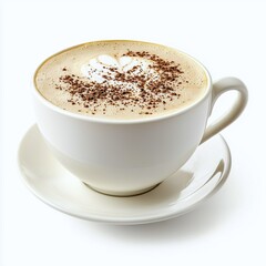 Cappuccino cup with heart shaped foam isolated on white background coffee drink close up