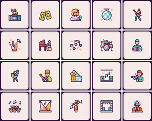 Vibrant musical performances icon collection for event posters and promotions