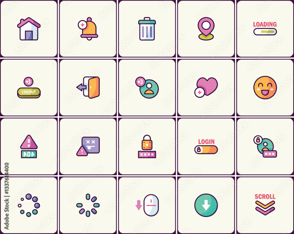 Poster vibrant flat design interface icon set for application development and user experience design