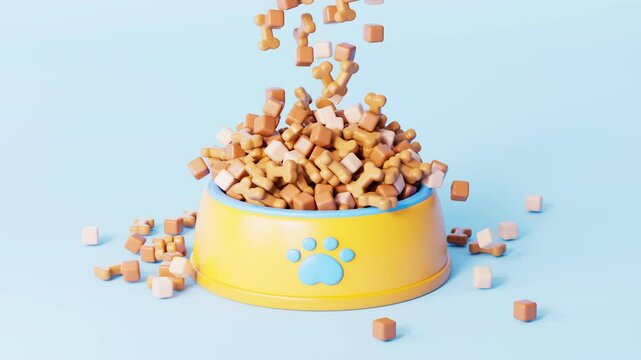 3d rendering pet food and bone animation