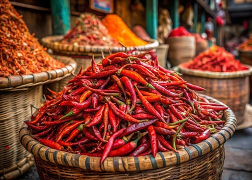Dried Red Chili Peppers in Khari Baoli Spice Market, Old Delhi, India