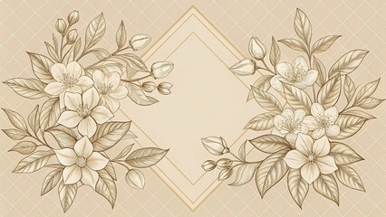 Fototapeta premium Elegant Jasmine Floral Bouquet Pattern: Neutral Background Line Art Botanical Design