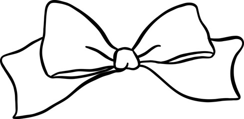 Cute Ribbon Bow Tie Outline  Black and White Hand Drawn