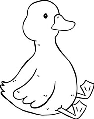 Cute Cartoon Duck Outline  Black and White Silly Sitting Hand Drawn Doodle