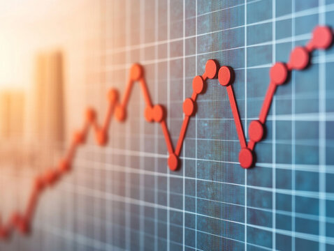 Financial growth represented by a rising graph on a grid background.