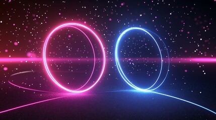 Obraz premium Two illuminated colorful glowing circles with light particles