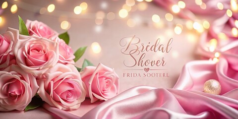 Elegant Pink Satin Bridal Shower Invitation with Roses - Night Photography