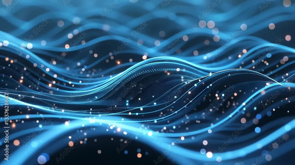Aufkleber vibrant blue waves with glowing particles create a mesmerizing visual experience in an abstract envi