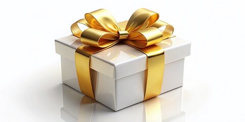 Fototapeta premium Elegant White Gift Box with Golden Ribbon Bow - Low Light Studio Shot