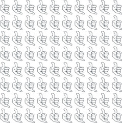 Cartoon hands are repeated. The thumbs and little fingers point out to the sides.