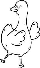 Cute Silly Goose Black and White Outline Happy Dancing Bump Cartoon Hand Drawn Doodle