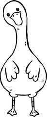 Cute Silly Goose Black and White Outline Funny Standing Cartoon Hand Drawn Doodle