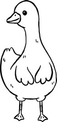 Cute Silly Goose Black and White Outline Standing Cartoon Hand Drawn Doodle