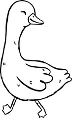 Cute Silly Goose Black and White Outline Walking Cartoon Hand Drawn Doodle