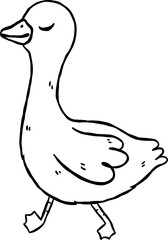 Cute Silly Goose Black and White Outline Walk Cartoon Hand Drawn Doodle