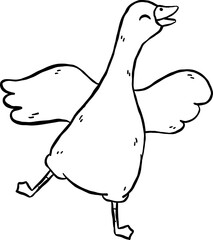 Cute Silly Goose Black and White Outline Playful Cartoon Hand Drawn Doodle