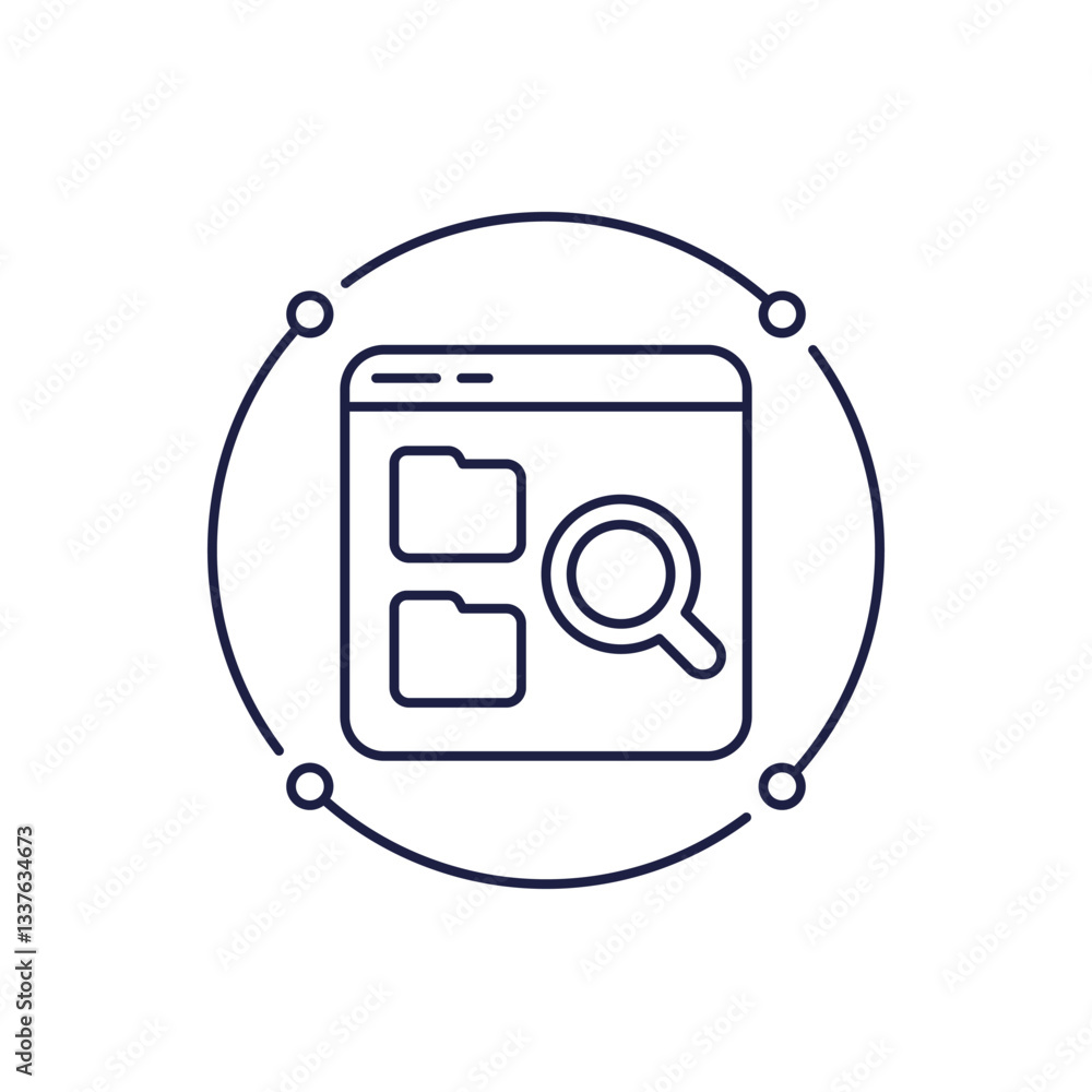 Poster directory search icon with folders in line design