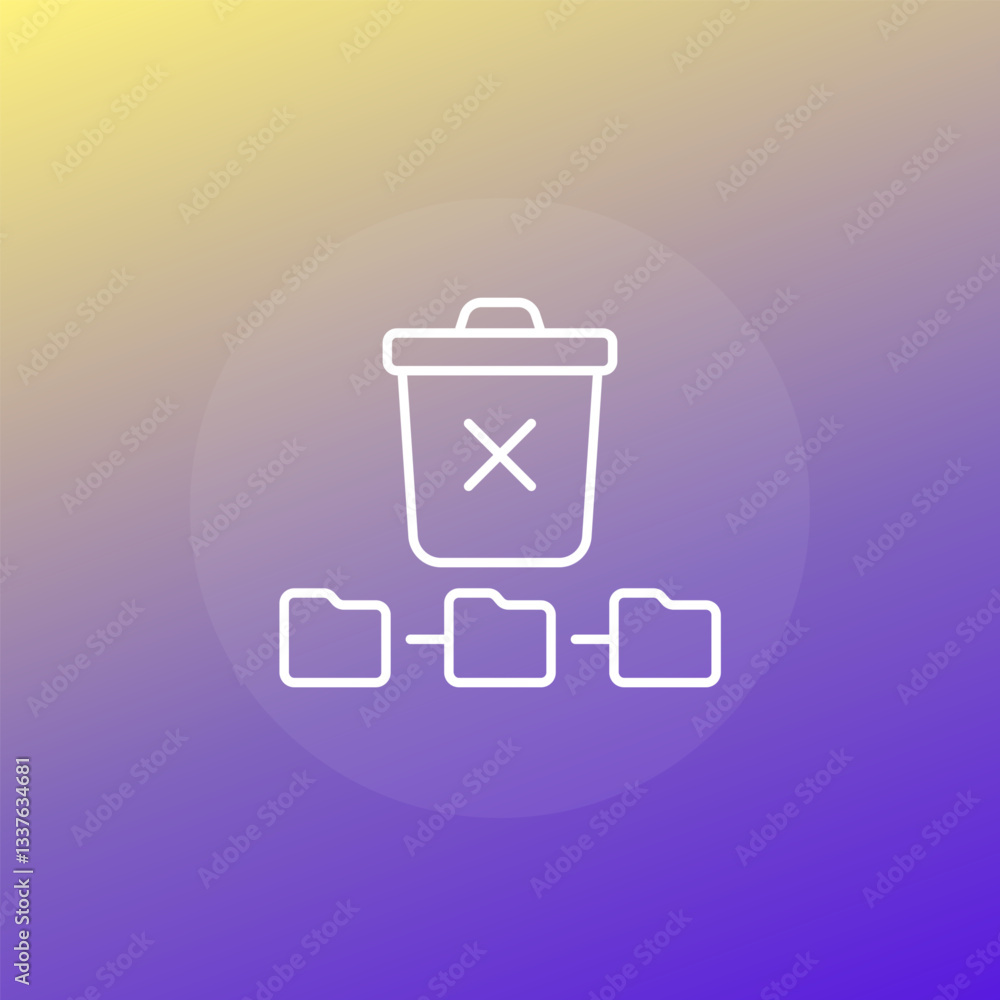 Poster deleted file folders icon with trash bin, line design with gradient