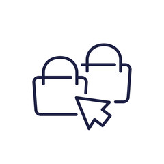 click and collect icon with shopping bags, line vector