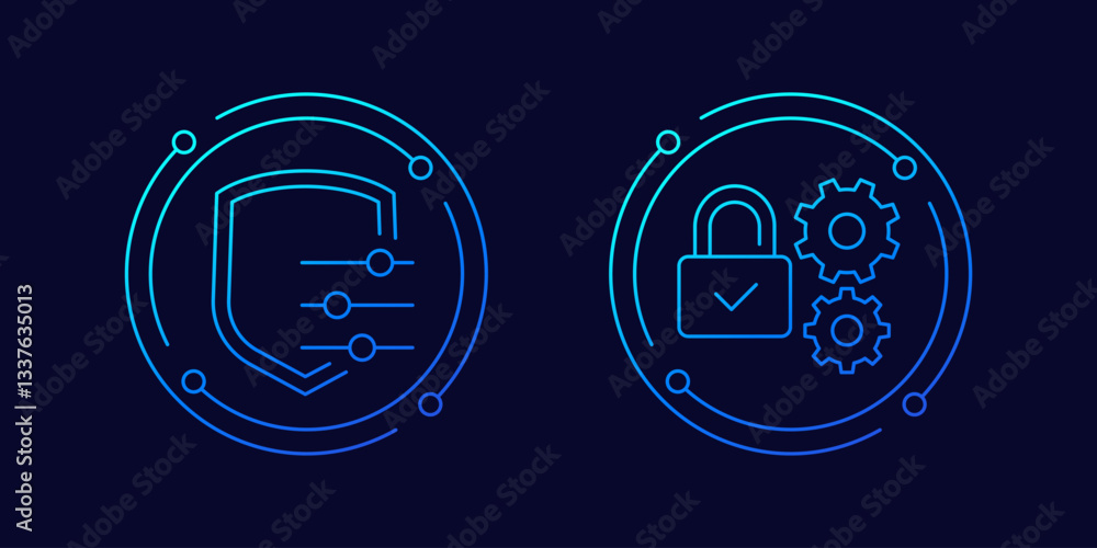 Poster security settings icons with shield and lock, linear design