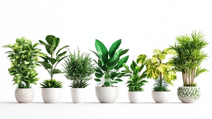 Obraz premium Row of potted plants on white background.