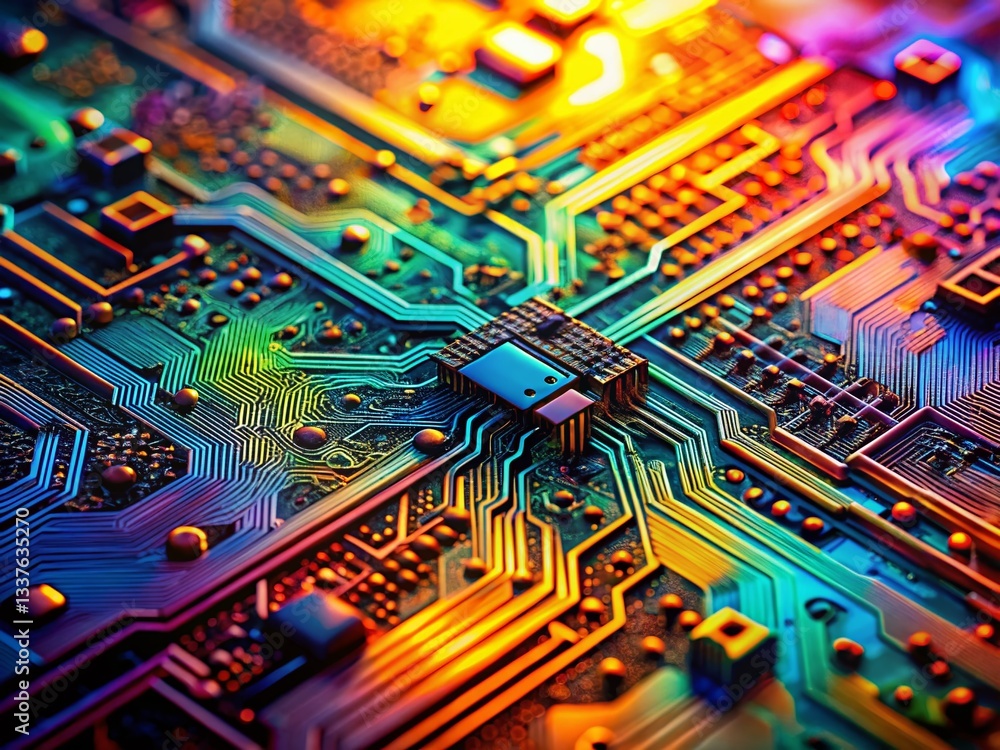 Poster fast processing speed: macro close-up of circuit board detail