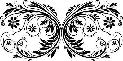 Fototapeta premium Decorative floral ornament with butterfly, element for design. Good for tattoos, prints, and postcards. Vector illustration