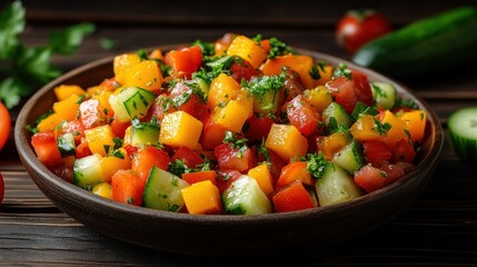 Vibrant, colorful diced vegetable salad