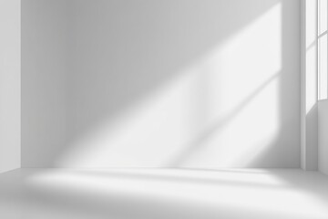 Empty, bright, minimalist room with sunbeams