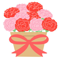 赤とピンクのカーネーションの鉢植え（線なし）