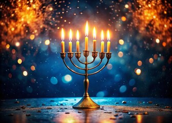 Fototapeta premium Festive Hanukkah Candlelight: Double Exposure Stock Photo