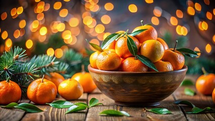 Festive Mandarin Oranges Macro Photography: Colorful Bowl of Citrus Fruit