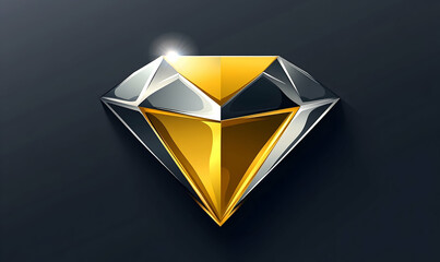 A sleek and modern diamond-shaped logo featuring gold and silver tones on a dark background