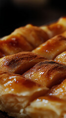 Rustic apple tart with golden flaky crust caramelized edges and cinnamon dusting fresh from the oven in soft light  
