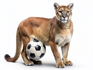 Obraz premium Fierce Cougar Soccer Team Mascot Design: Ball & Paw Print for School, College or League