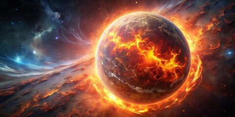 Obraz premium Fiery Abstract Planet - Low Light 3D Render Space Art