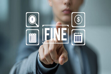  Business Fine Penalty Concept with Compliance, Finance, and Regulation Icons on Virtual Screen. fine.