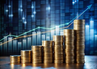 Financial Growth: Stack of Coins with Upward Trending Graph - Investment Success & Saving Money Concept